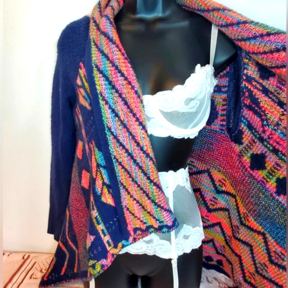 Aztec Graphic Long Sleeve Flyaway Women Cardigan Beach Cover Up